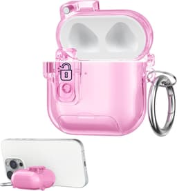 kwmobile Transparante hoofdtelefooncase voor Apple Airpods 4 hoes - Headphones TPU cover met standaardfunctie en veiligheidsvergrendeling - poederroze — thumbnail 1