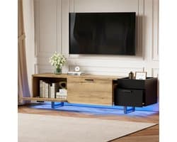 TV Meubel - Dressoir Media Kast - Woonkamer Inrichting - Met Sfeervolle LED - 180 cm Breed - Hoogglans Zwart