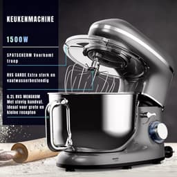 RWB® Deegmachine - Elektrische Deegmixer - Keukenmixer - 6.2L - Mixen en Mengen - Zilver - 43cm x 36cm x 27cm — thumbnail 4