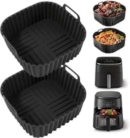 2 Pack 7.1 Inch Vierkante Siliconen Air Fryer Liners - Herbruikbaar Voor 4 - 7 QT - Oven En Airfryer Accessoires -Airfryer Accessoires - zwart — thumbnail 1