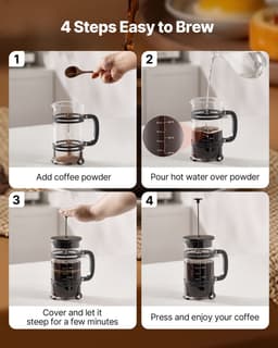 VEVOR French Press Koffiezetapparaat, 1 Liter Koffiepers van Borosilicaatglas, Theezetapparaat met Roestvrijstalen Filter, Koffiezetapparaat voor Kamperen, Reizen, Keuken, Restaurant, Koffiezetapparaat Zwart — thumbnail 4