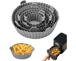 Siliconen bakvorm voor de airfryer, 6 stuks ronde accessoires, herbruikbare bakvorm voor de airfryer, siliconen schaal voor de airfryer en magnetron, grijs
