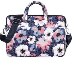 Luxe Laptophoes 13.3 Inch DG - Laptoptas met Schouderriem - Voor Dames & Heren - Laptop Sleeve met Handvat - Indigo Flower