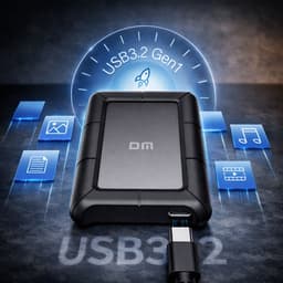 DM Externe harde schijf 1TB USB C - Stootvast - Draagbare HDD - Zwart — thumbnail 3