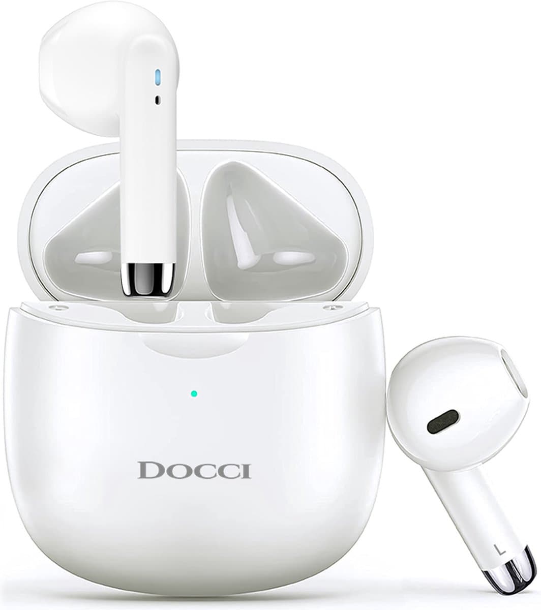 Docci® Draadloze Oordopjes - Bluetooth Earpods - Draadloze Oortjes - Koptelefoon voor IOS & Android - Witte Draadloze Oordopjes — afbeelding 1