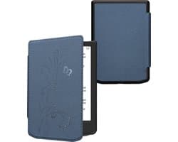 kwmobile e-reader hoesje geschikt voor Pocketbook Verse / Verse Lite / Verse Pro / Color / Vivlio Light/Light HD hoes - E reader flip case met magnetische sluiting - Ereader cover - Stengels en Vlinder design in donkerblauw