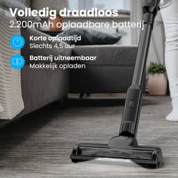 Auronic Steelstofzuiger Draadloos 220W - Draadloze Stofzuiger - HEPA Filter - Zelfstaand - Extra Accu - Op Accu - Zonder Zak - Kruimeldief - Vacuum Cleaner - Zwart — thumbnail 3