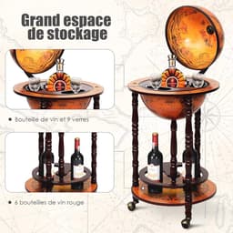 Globe Barwagen - Mini Bar Wijnrek met Wieltjes voor Opberging en Esthetiek — thumbnail 2