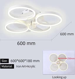 4 Ringen Ventilator - Wit - 60 cm - Smart Lamp - Kroonluchter - Dimbaar Met Afstandsbediening - 64W — thumbnail 2