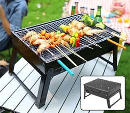 Oustuff Opvouwbare BBQ - Picknick Barbecue - Houtskool Grill - Outdoor Kamperen - Opvouwbaar - 35 x 27 x 20cm - Draagbaar - Zwart — thumbnail 4