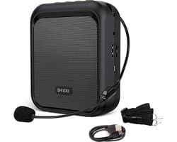 SHIDU Mini Stemversterker Draagbare Oplaadbare Bluetooth - Luidspreker met Bedrade Microfoon Headset 10W 1800mAh PA-Systeem Ondersteunt MP3 Formaat Audio voor Leraren - Zang - Coaches - Training - Gids