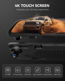Wolfbox G850 Pro 4K Gps 64gb Mirror dashcam - Parkeermodus - 12,0 inch touchscreen Lcd - 4K + Full HD resolutie - Wifi met App - Gps ontvanger - 64gb Micro SD kaart - Spiegel dashcam en digitale binnenspiegel — thumbnail 2