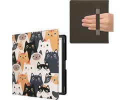 kwmobile e-reader hoesje geschikt voor Amazon Kindle Scribe (2022/2024) hoes - E reader flip case met magneetsluiting - Ereader cover - Katten design in oranje / zwart / wit