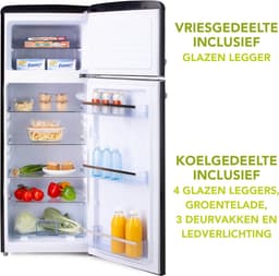 Domo DO91704R Retro Koelkast - Koelvriescombinatie - D - 206 L - Zwart — thumbnail 4