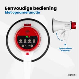 Megafoon met sirene en opnamefunctie - Vonyx MEG018 Megafoon - Goedkope megafoon - 18W - Wit — thumbnail 4