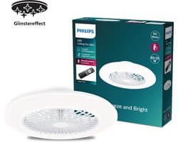 Philips Amigo Ventilator - Energiezuinige LED verlichting - Plafondlamp - Instelbare kleurtemperatuur - 57,5 cm diameter -Afstandsbediening - Wit met glinstereffect