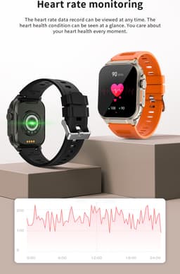 Knobbout 1.96"(3.5*4.4cm) Smartwatch - Bluetooth belfunctie-Super sterke batterij 600MAH- met o.a. NL menu - 44mm HD scherm- Zinklegering horlogekast - Bloeddrukmeting&Bloedzuurstof functie - Opnamefunctie - Slaapmonitor - Zwart Staal+silicone band — thumbnail 2