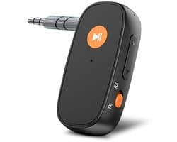 Bluetooth 5.3 audio transmitter en receiver - o.a. voor verbinden Airpods, koptelefoon en speaker - 3.5mm jack AUX - 15 uur batterij - speaker - bluetooth zender en ontvanger - auto draadloos - zwart