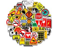Stickers met grappige Waarschuwingsborden - set 50 stuks voor laptop, autoraam, iPhone, muur etc. - Funny Signs stickers