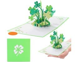 Handgemaakte 3D Pop Up Kaart met Geluksklavertje – Creatieve Verjaardagskaart voor Gelukkige Wensen, Feestdagen of Speciale Gelegenheden