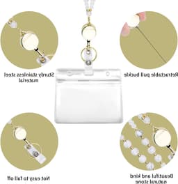Elegante Lanyard met ID Houder voor Werk Badges, Natuurlijke Steen Kralen, Perfect voor School en Kantoor, Ideaal voor Sleutels en Kaarten — thumbnail 3