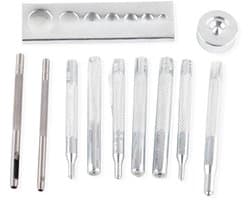 Complete set van 11 stuks gereedschap voor leren ambachten, inclusief pons, rivetsetter en perforators voor snap fasteners