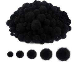 500 Stuks Zwarte Pompoms van 10 tot 30 mm voor Creatieve DIY Knutselprojecten en Decoratie