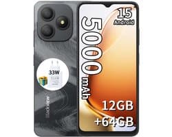 Blackview WAVE 9C Smartphone 4G - 12GB RAM - 64GB ROM - 6,56 inch - Android 15 - 5000 mAh met 33W-adapter - Dual SIM - GPS - OTG - Zwart