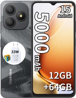 Blackview WAVE 9C Smartphone 4G - 12GB RAM - 64GB ROM - 6,56 inch - Android 15 - 5000 mAh met 33W-adapter - Dual SIM - GPS - OTG - Zwart — thumbnail 1