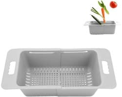 Diepe verstelbare opbergmand voor vriezer, grote opslagoplossing met uitneembare verdeler, stapelbare organizer met handvat voor keuken en koelkast (Grijs)