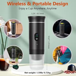 Koffiemachines - Koffiezetapparaat - Draagbare elektrische espressomachine - 3-in-1 draagbaar koffiezetapparaat met zelfverwarmende functie - USB-C-oplaadpoort - Voor camper - Kamperen - wandelen en kantoor - Zwart — thumbnail 5