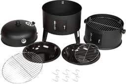 Damenzo - Bbq - Bbq houtskool - 3 in 1 - Grill - Grill apparaat - Rookoven - Buiten koken - Met deksel en thermometer - Ø45cm - Zwart — thumbnail 3