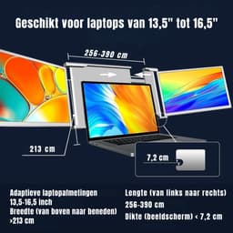 YOR® Professionele Portable Monitor Pro 2024 - Full HD - 13” / 16,5” Tri-Screen - Laptop Scherm Uitbreider - Inclusief Beschermhoes en Kabels - Krachtig - Zilver - 4cm x 34cm x 23cm — thumbnail 7