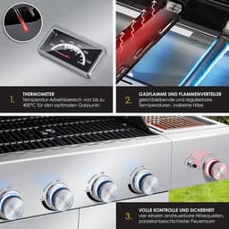 Gasbarbecue 4 Branders met Infrarood Zijbrander 135 x 54 x 87 cm – RVS Buitenkeuken BBQ Grillwagen met Gietijzeren Grillrooster, Thermometer, Piëzo Ontsteking en Wielen – Zilver – HomebyNicole — thumbnail 5