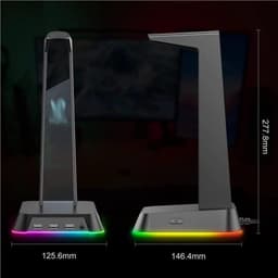 Hoofdtelefoonstandaard - Headset houder - Bureau organiseren - Met RGB verlichting - 10 x 10 x 10 mm - Roze — thumbnail 2