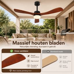 Rosnek Plafondventilator met Verlichting - Ø 132cm - Massief Houten Bladen - Stille DC Motor - App & Afstandsbediening - Dimbare LED - Zomer en Winterstand - Slaapkamer/Woonkamer — thumbnail 3