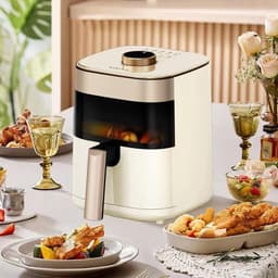 Airfryer Transparant - Kleine Frituurpan - Gezond Koken - Visueel Bakken - 21.5 cm - Beige — thumbnail 2