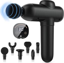 Massagepistool - Spierherstel Apparaat - Spierpijn Verlichten - 30 Snelheden 6 Koppen - 12mm Diepte - Zwart — thumbnail 1