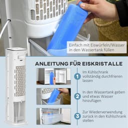 Luchtkoeler Ventilator - Mobiele Airco - Ruimte Verkoelen - 2-in-1 Waterkoeling - 23x29x86 cm - Wit — thumbnail 3