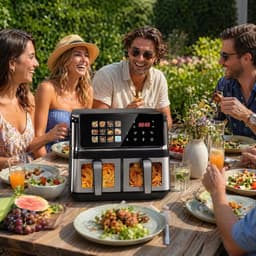 Dubbele Airfryer - Heteluchtfriteuse - Familie Maaltijden - Sync Functie - 10L Inhoud - Zwart — thumbnail 3