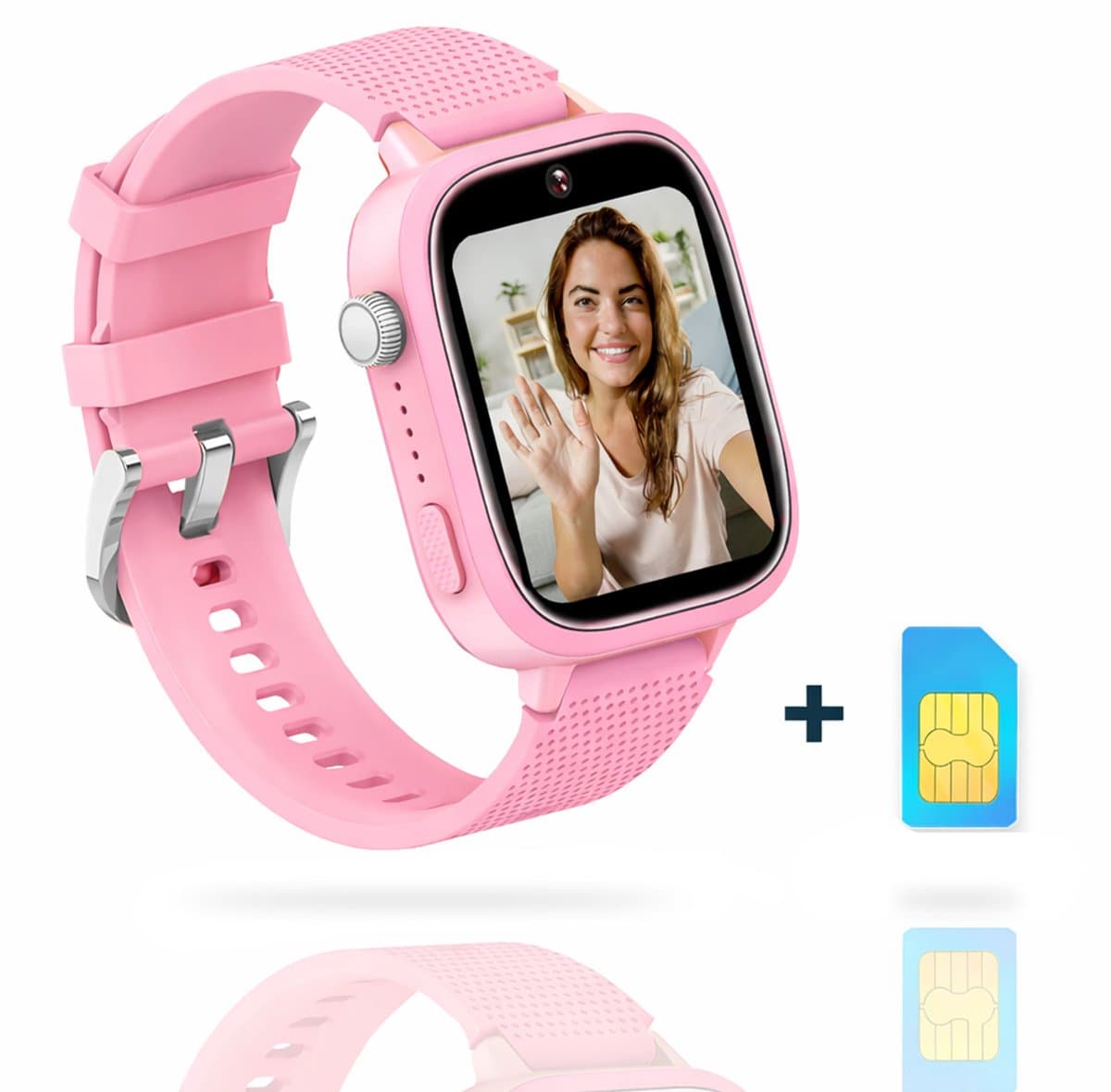 AngelTech Ultra GPS Horloge Kind Met Simkaart 4G – SOS knop – Smartwatch Kinderen – Whatsapp - HD Camera en Videobellen – Smartwatch Kind – GPS Tracker Kind – Smartwatch Kids - Elke polsmaat – Roze — afbeelding 1