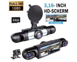 SOGIOL Dashcam Auto - 4 Lenzen (Voor, Achter, Links, Rechts) - 1080P Full HD - WiFi & GPS - Dashcams - Nachtzicht - G-Sensor - Parkeerbewaking - 3,16 Inch met App - Incl. 64GB SD-Kaart