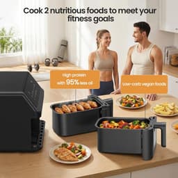 Heteluchtfriteuse - Airfryer XXL - Gezond Koken - Dubbele Zone - 9 Liter - Zwart — thumbnail 4