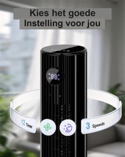 YASHE Torenventilator 110 cm - Stille ventilator vanaf 28 dB - 85 graden oscillatie - Afstandsbediening - 3 snelheden - 12-uurs timer - Led-display - Zwart — thumbnail 2