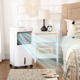 Mobiele Airco - Luchtkoeler 3-in-1 – Ventilator – Luchtbevochtiger – Verdampingskoeler – 15L Tank – 600m³/h Luchtstroom – LED Display – 60° Oscillatie – Woonkamer & Slaapkamer – 32x37x74 cm – 1 Stuk – Wit — thumbnail 5