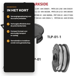 Dailygoods- Spoel met Deksel - Geschikt voor Parkside PRTA 20-Li A1/B1/B2/C3 - Lijndiameter 1,6 mm - Lijnlengte 8,3 m - Spoelmaat 65 x 24 mm - Cover Grootte 80 x 35 mm - Grasmaaier Spoel — thumbnail 2