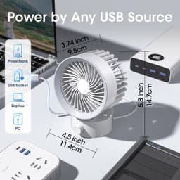 USB Bureauventilator - Sterke luchtstroom - Traploos verstelbaar - Extra stil - USB voeding - Draagbaar - Thuis, kantoor, slaapzaal & laptop - Wit — thumbnail 3