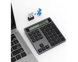 2-in-1 Numpad Draadloos - Rekenmachine Met Display - Extern Toetsenblok - Keypad - Numeriek Toetsenbord Met Bluetooth - Plug and Play - Dual Mode Numeriek Toetsenbord - Geschikt Voor Laptop - Zwart