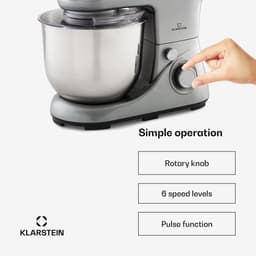 Klarstein Keukenmachine Knetmaschine zum Backen, 1300W Teigmaschine klein, 6 standen, Schneebesen & Knethaken, 5L kom, planetair , roermachine met Mixer, keukenmachines voor Brotteig - Keukenmachine - voor Keuken - Garde - RVS — thumbnail 3
