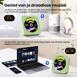 Discman - Walkman - Draagbare CD Speler met Bluetooth - Ingebouwde Speaker - Inclusief Afstandsbediening - Radio - Timer - Groen — thumbnail 2